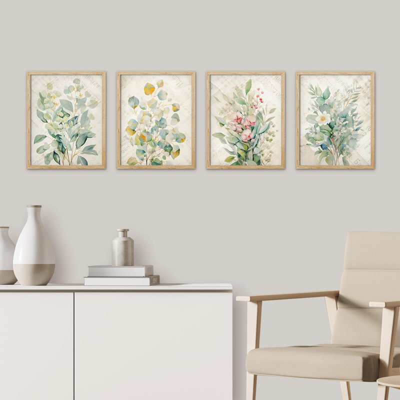 «Wildflowers Green Plants Floral Botanical», impression sur papier 4 pièces, Naturel, H 10 po x l 8 po