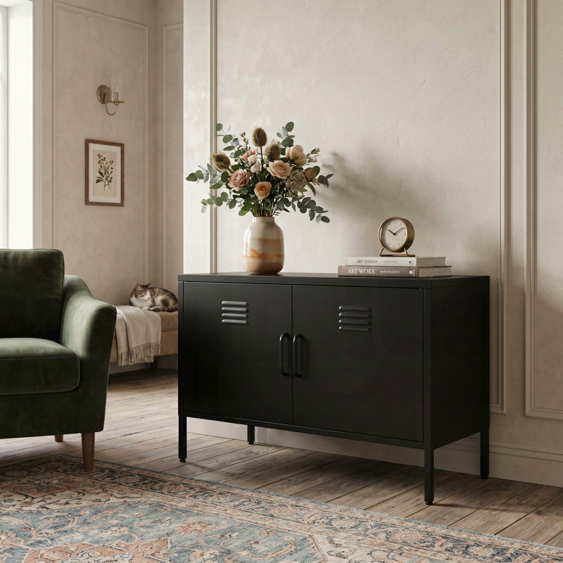 Armoire de rangement multifonctionnelle en métal avec tablette et pieds réglables, Noir