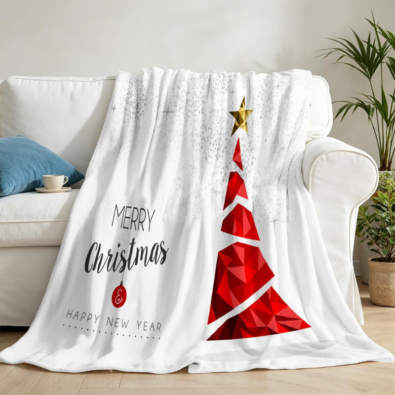 Jeté en flanelle rouge ultra doux, imprimé Merry Christmas et Happy, Jeté 50 po x 60 po