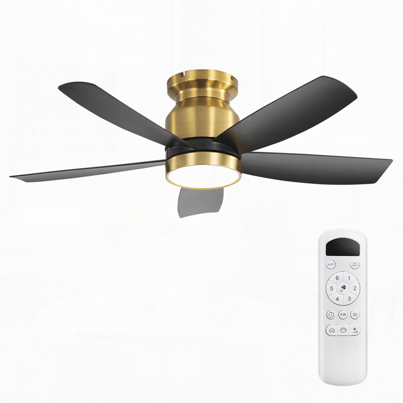Ventilateur de plafond encastré de 42 pouces avec lumière DEL, télécommande et 5 pales en ABS, Doré, Noir
