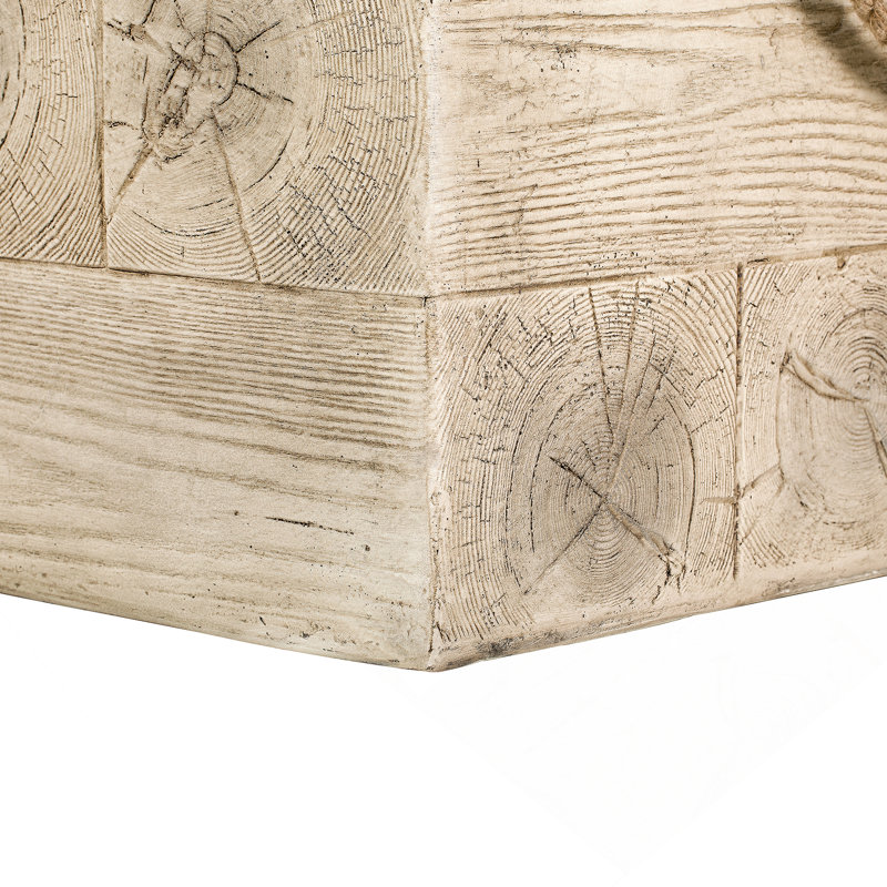Outdoor Wood Grain Square MGO Side Table With Simulated Braided Cord – Indoor Retro End Table For Home & Patio Decor