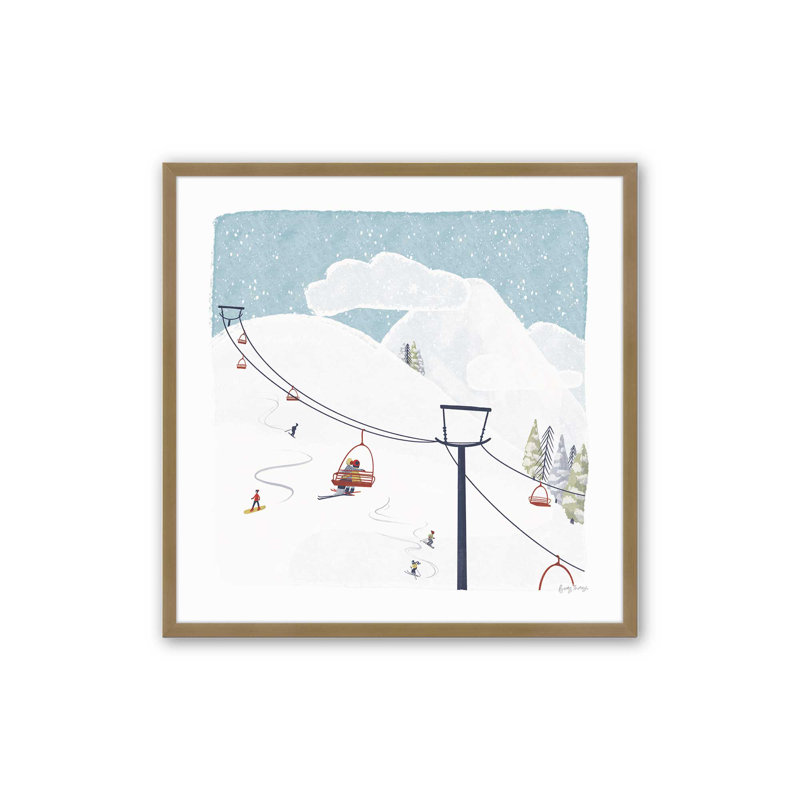 Imprimé hivernal d'hiver, H 13,75 po x l 13,75 po, Cadre simple en or brossé, bois massif