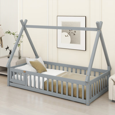Inspired Low Loft Bed Featuring Safety Rails And Entrance Door
