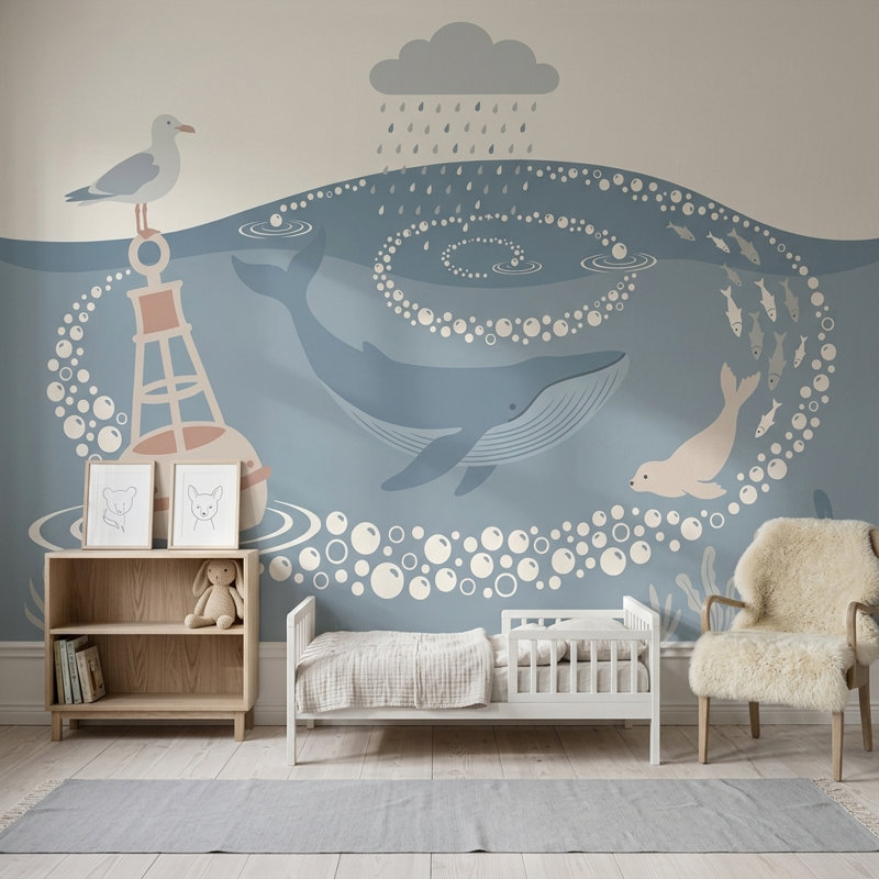Murale baleine côtière Ocean, Non tissé, 120 po x 96 po