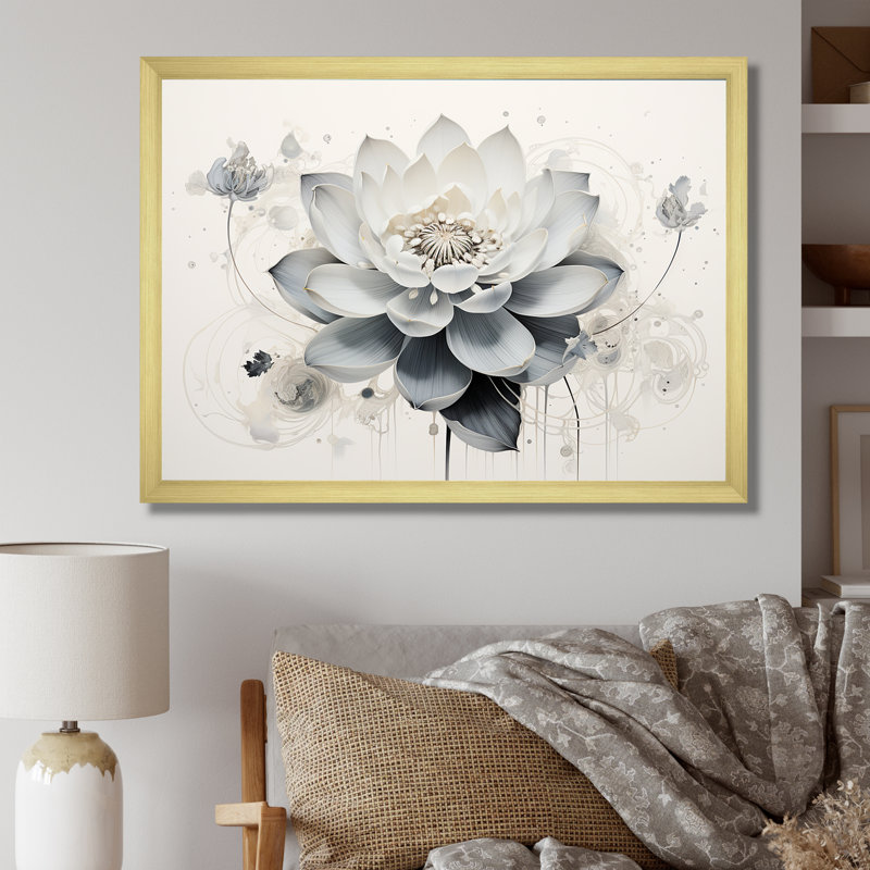 Serenity Blossum Blue Lotus sur toile, Cadre doré simple, H 30 po x l 40 po x P 1,5 po