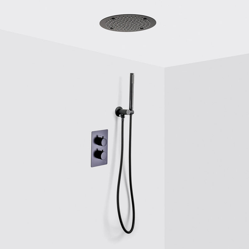 Metro 2 Way Thermostatic Complete Shower Set - Ceiling Mount - 16" Brass/Brushed Nickel, Matt Black