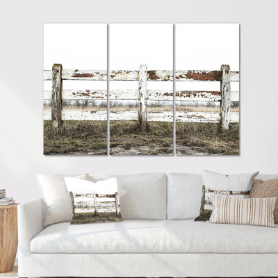 Gris et brun ferme paysage rustique clôture I - ensemble d'art mural de ferme