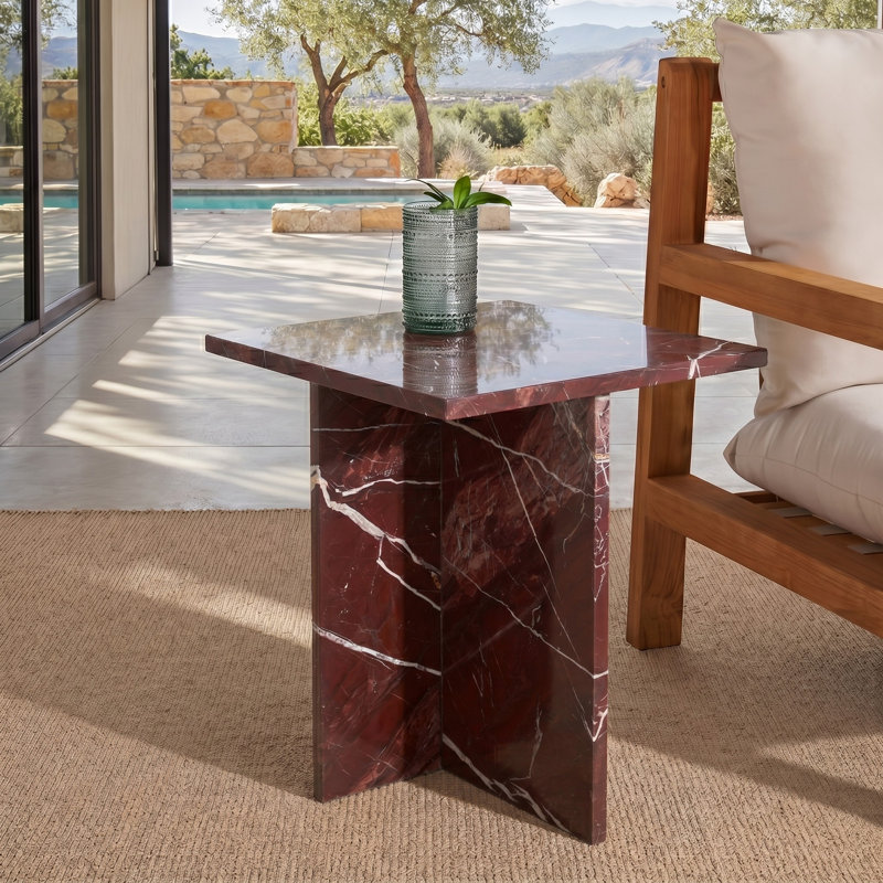 Genna Kynesha 2 Leg Marble Accent Table, Dark Red