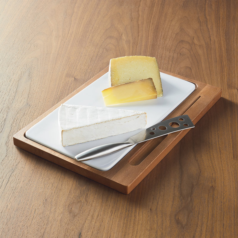 Planche à fromage en acacia Molloy avec insert en céramique et couteau