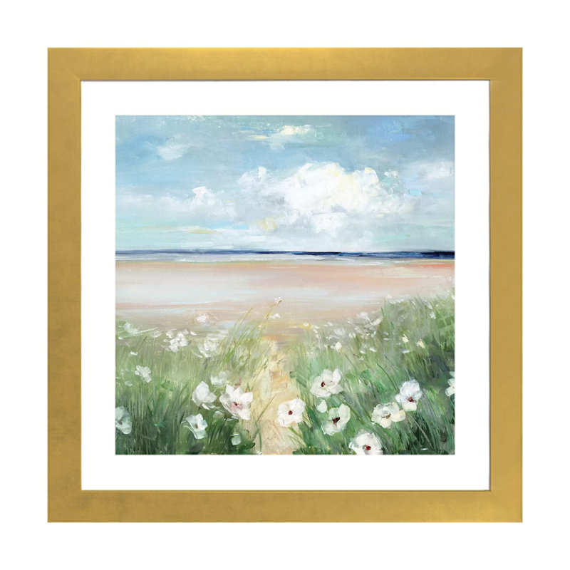 «Ocean Wildflowers» par Sally Swatland - reproduction d'art, H 16 po x l 16 po x p 1 po, Papier encadré doré, Blanc