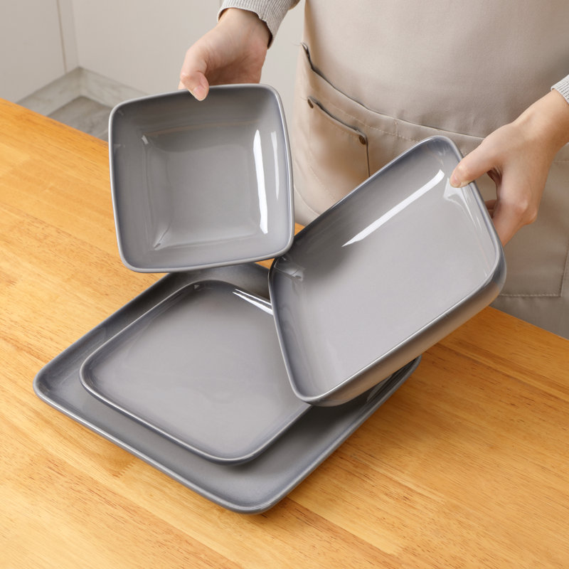 16 Piece Stoneware Dinnerware Set, Service for 4 ,  Grey