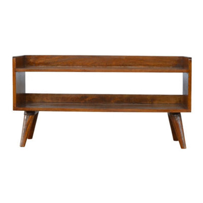 Solid Wood Nordic Storage Bench, Open Storage, Chestnut, Brown
