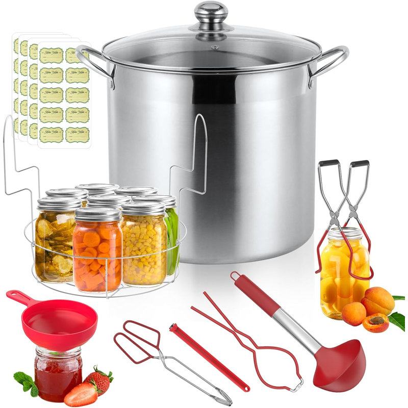 Pot de conserve en acier inoxydable 21,5 pte avec couvercle, support et outils de mise en conserve, ensemble de fournitures de mise en conserve pour bain débutant