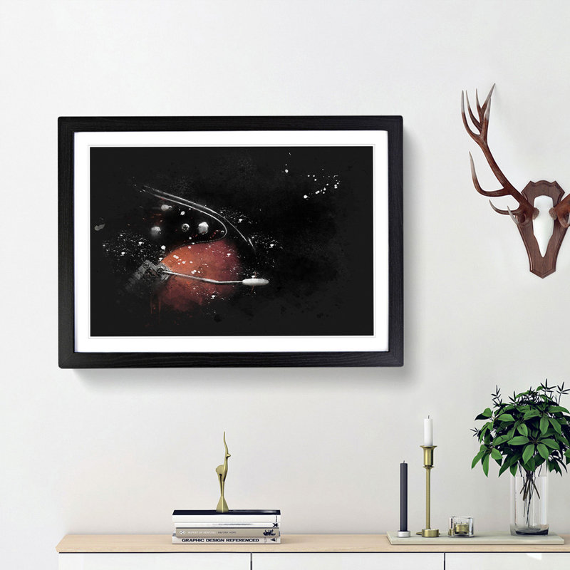 Electric Guitar In The Shadows Paint Splash - Framed Print, 33cm H x 45cm W x 2cm D, Black Framed