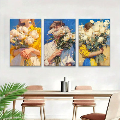 Des gens colorés tenant des fleurs, un garçon et une fille, une affiche de décoration murale pour la maison