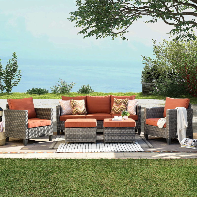 Dzion 5 - Person Patio Conversation Set with Cushions, No, Orange Red
