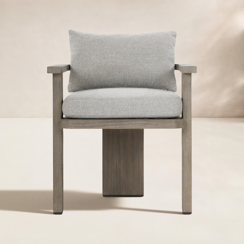 Tahana Outdoor Teak Dining Armchair, Stained Aged Gray, Hayes Fog