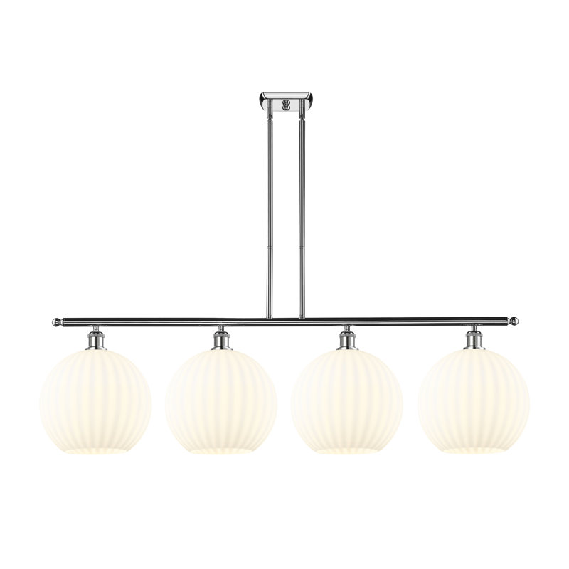 Luminaire suspendu pour îlot suspendu 4 lumières blanc vénitien Ballston, Chrome poli, H 14 po x l 50,25 po x P 12 po