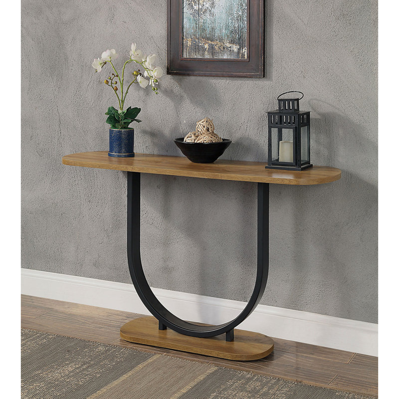 Table de style industriel 1pc avec plateau en bois reproduit noir sable et base en U en chêne rustique, profondeur chêne noir 47,78 po, long