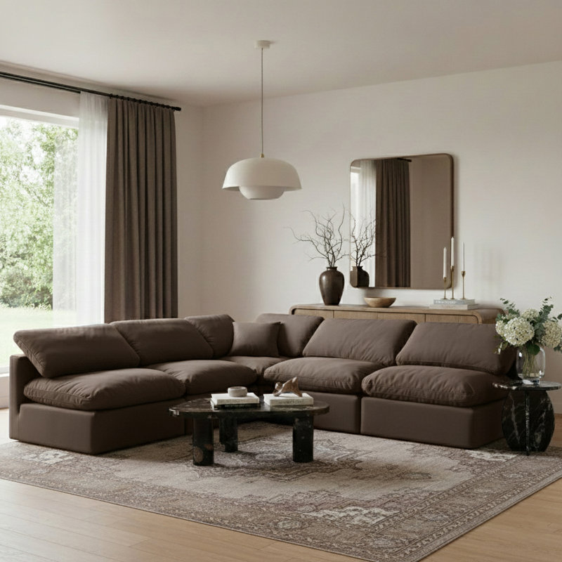 Ensemble modulaire de coin en velours 5 pièces Itala, Velours brun