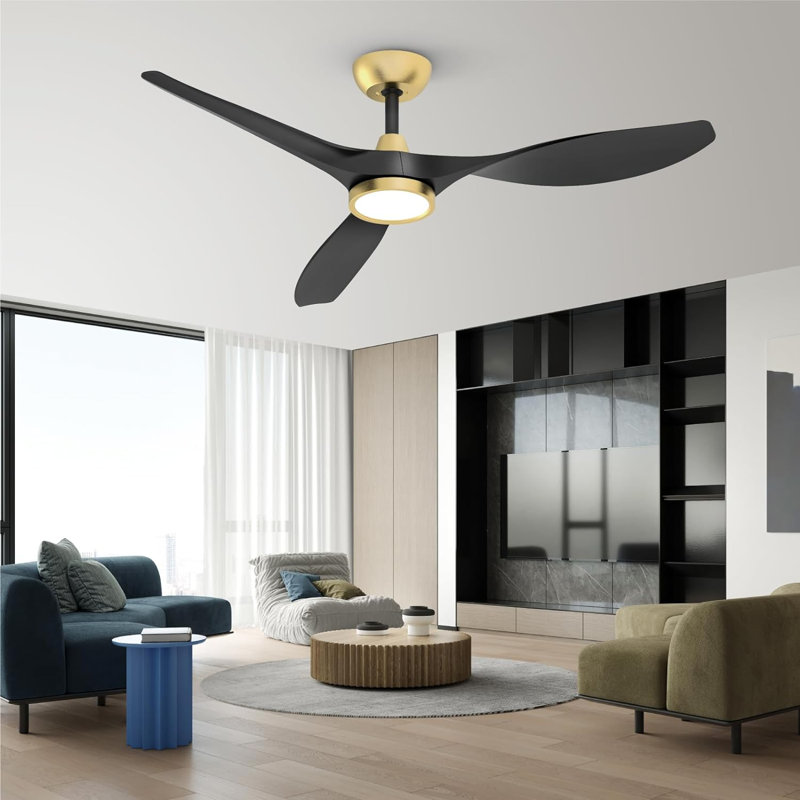 52" Ulanda Blade LED Propeller Ceiling Fan with Remote Control, Gold with Black Blades
