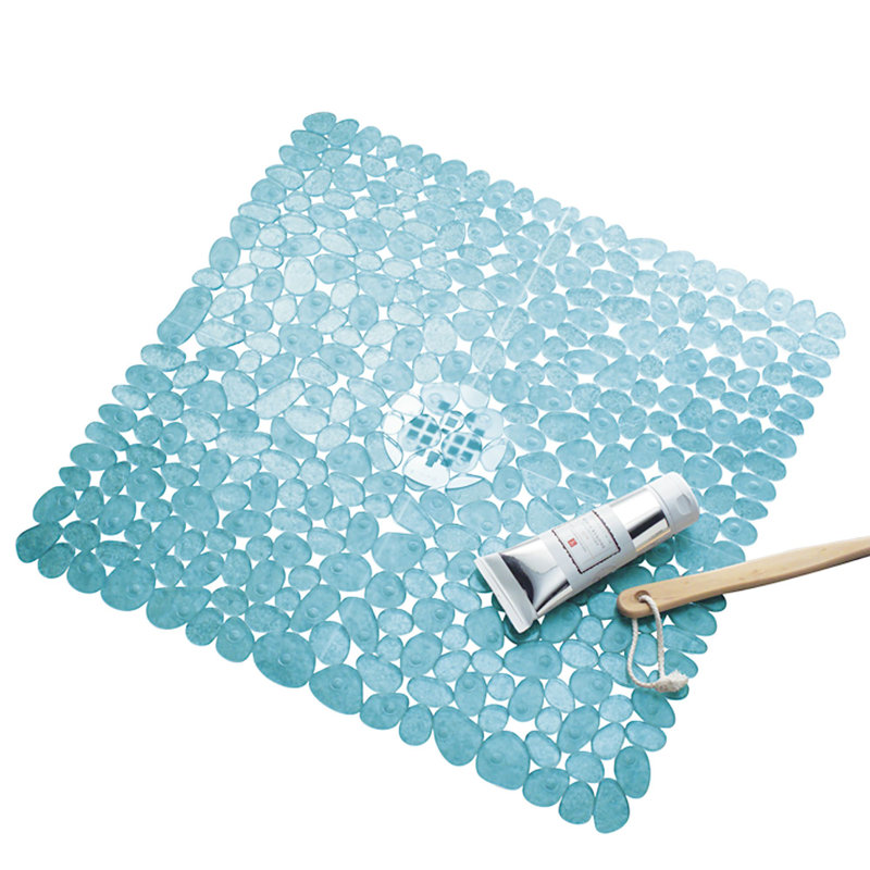 iDesign Pebblz Plastic Suction Non-Slip Bath Mat for Shower, Bathtub, Stall, 22" x 22", Blue