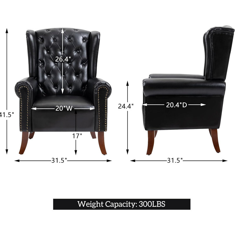 Dreggors Faux Leather Wingback Chair, Black Faux Leather