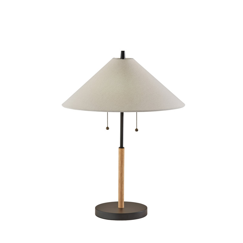 Lampe de table en bois massif et métal Florina, Noir/naturel, Ivoire ivoire