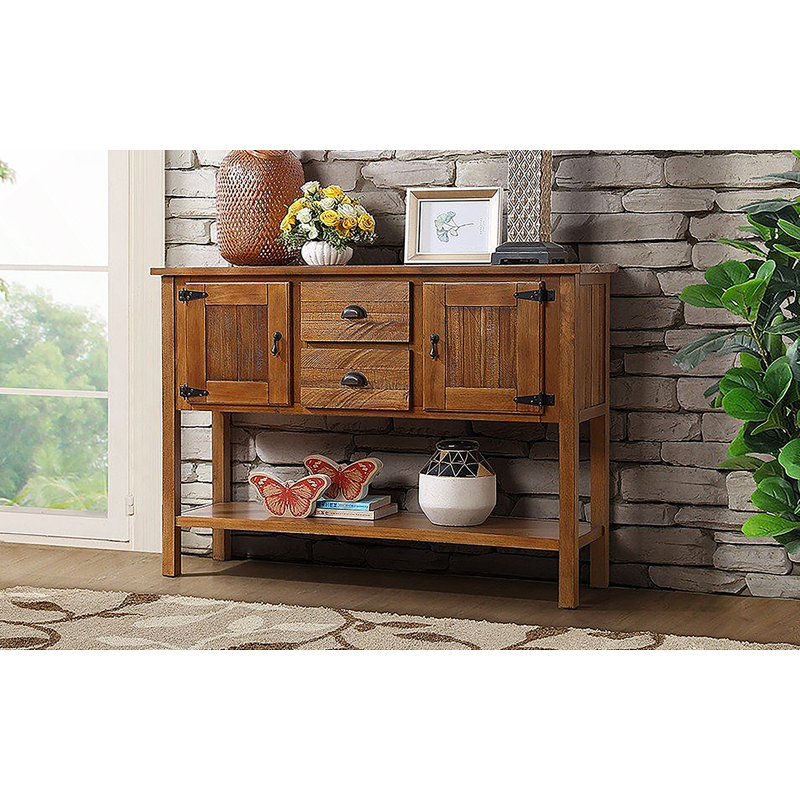 46'' Solid Wood Sideboard Console Table With 2 Drawers And Cabinets And Bottom Shelf, Retro Style Storage Dining Buffet Server Cabinet For Living Room Kitchen Dining Room(Brown)