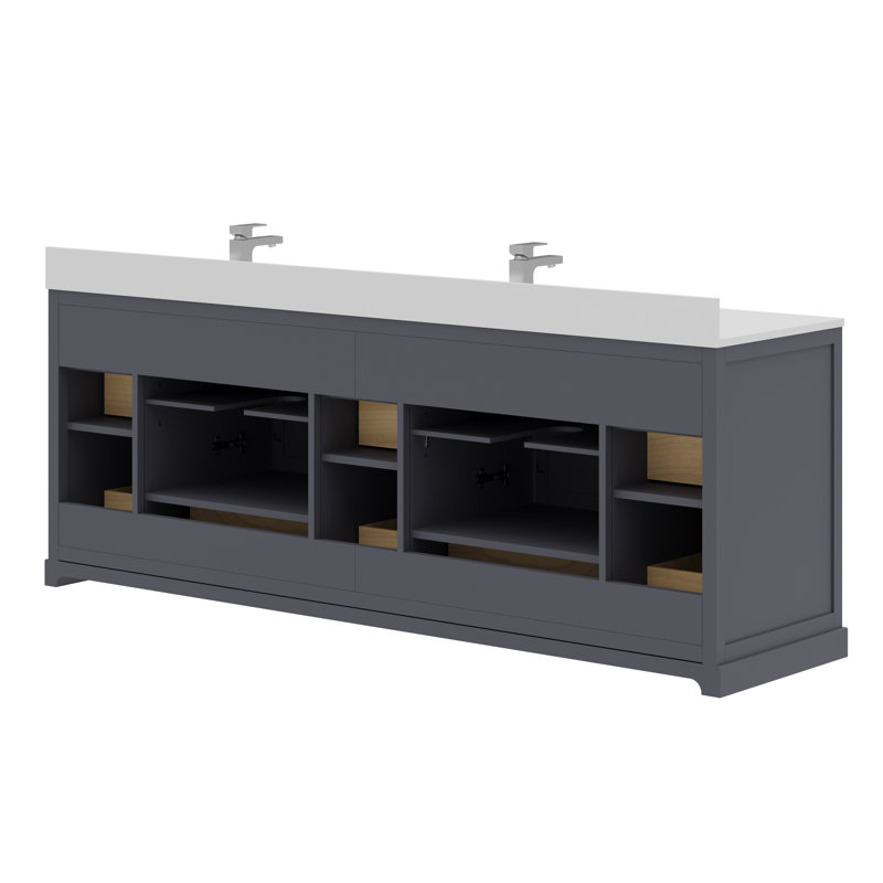84 po Maya Meuble-lavabo de salle de bain sans comptoir gris anthracite assemblé, Gris