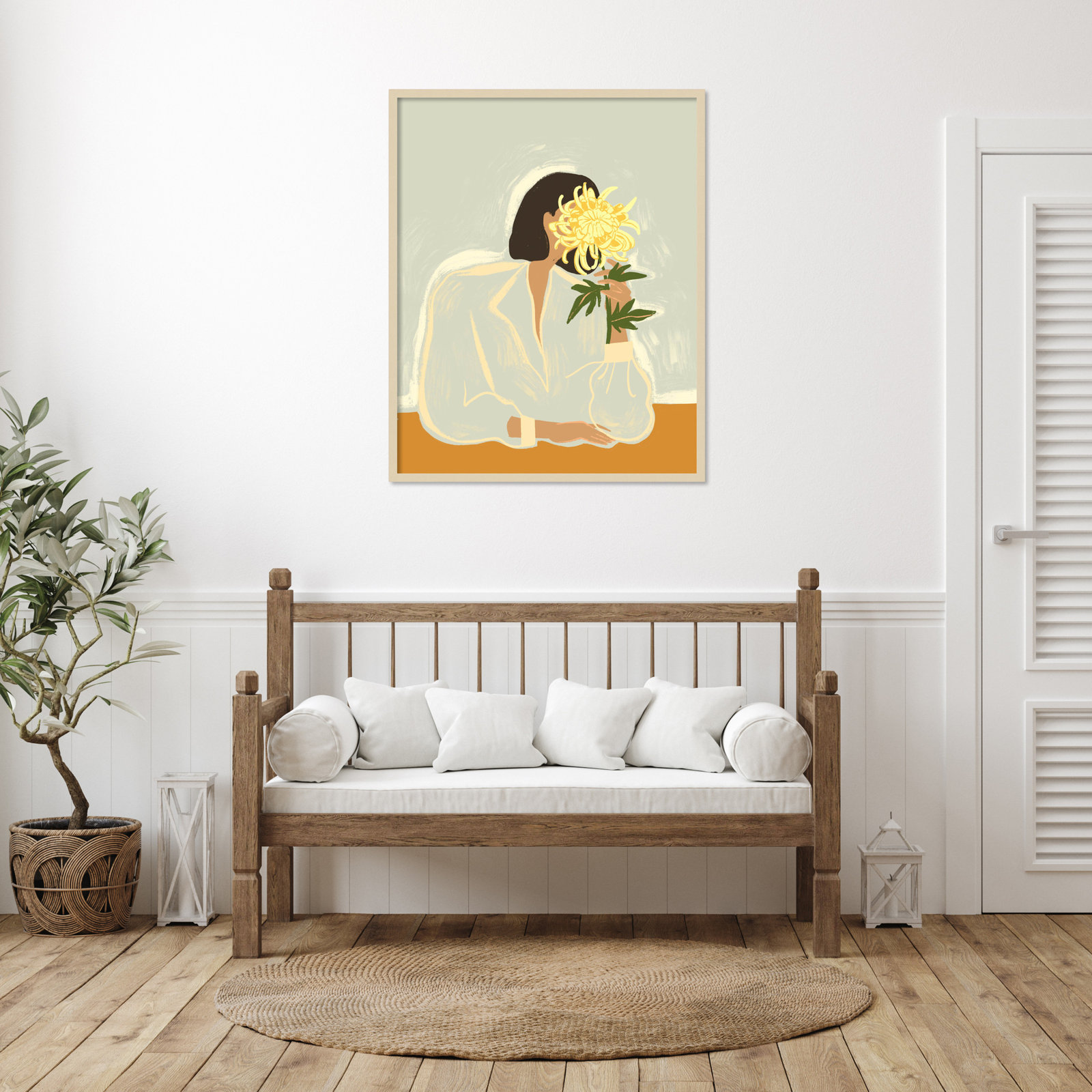 Parkston "Lady with Chrysanthemum" Print, Brown, 41" H x 33" W