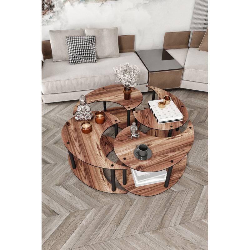 Ensemble de tables basses Modernes (2 pièces), finition noyer, 27,6 po x 15,0 po x 27,6 po | 100% panneau de fibres à densité moyenne avec pieds en kraft comprimé | Conception géométrique, élégante et fonctionnelle pour les espaces de salon et de détente