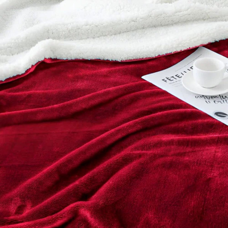 Kaylie Soft Sherpa Fleece Fur Thick Dual Sided Reversible Blanket Throw, 130cm x 150cm, Burgundy