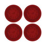 Christmas Berries Red White Vegan Leather Round Coasters