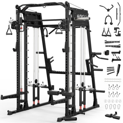 Smith Machine With Linear Bearing – 5-In-1 Power Cage & Lat Pulldown For Space-Saving Home Gym
