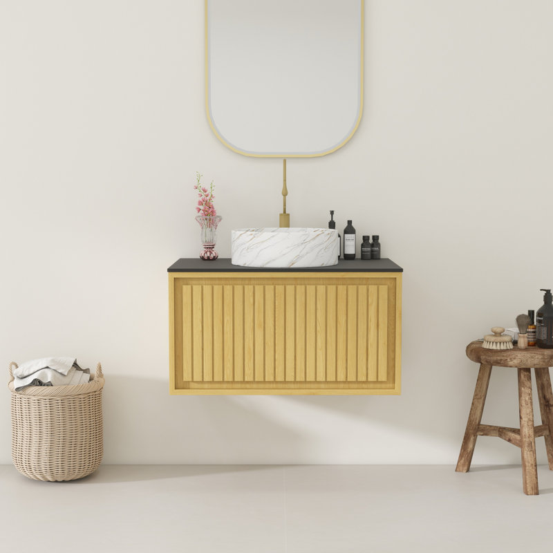 Meuble-lavabo mural 30 po avec comptoir en pierre frittée et lavabo