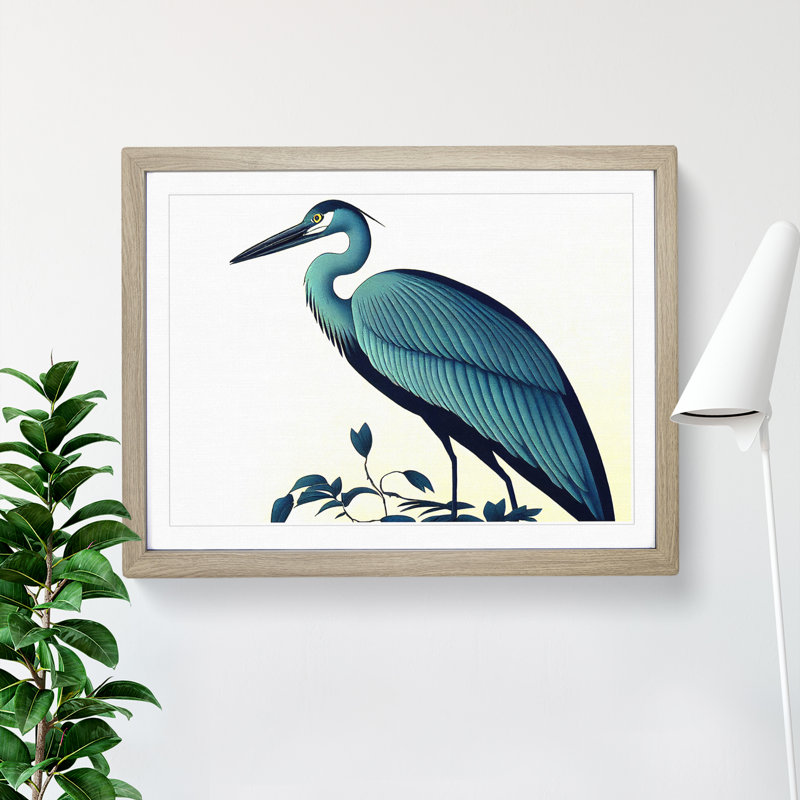 Incredible Heron Bird - Single Picture Frame Print, Oak, 46cm H x 64cm W x 2cm D