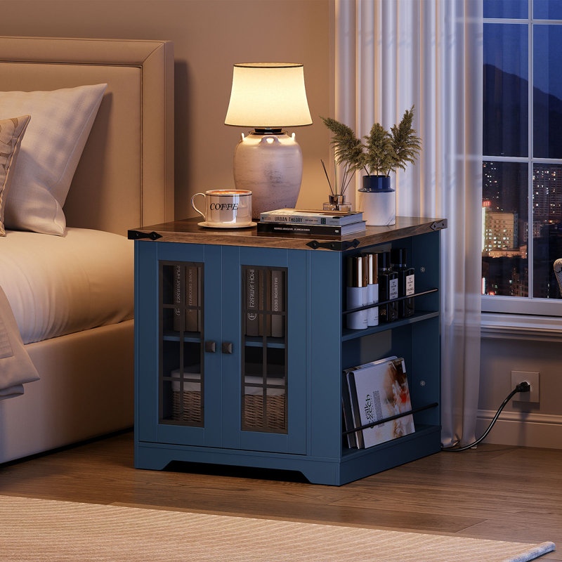 25.6" Tall Farmhouse End Table with Charging Station