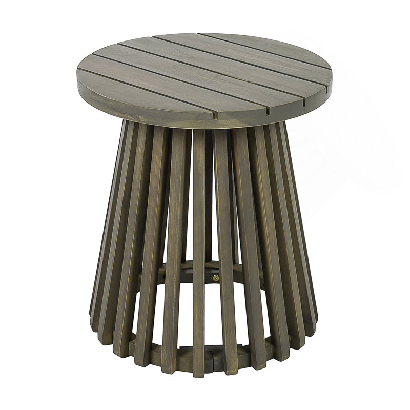 Table d'appoint d'extérieur en bois d'acacia durable avec finition grise pour patio et balcon, conception résistante aux intempéries et élégante.