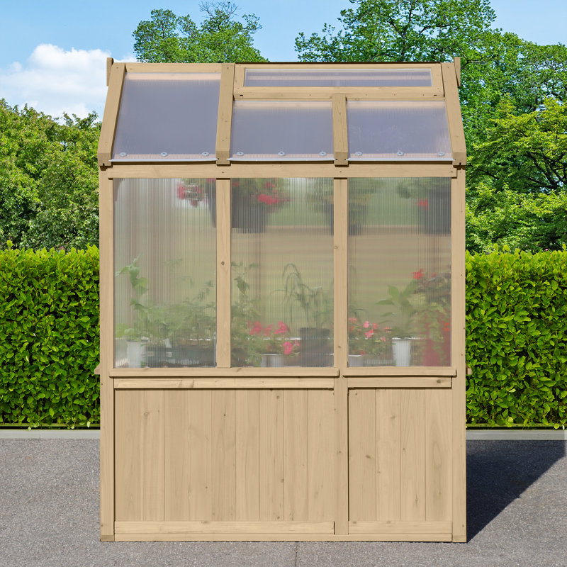 Meridian 6.7' x 7.8' Beige Cedar Walk-In Greenhouse