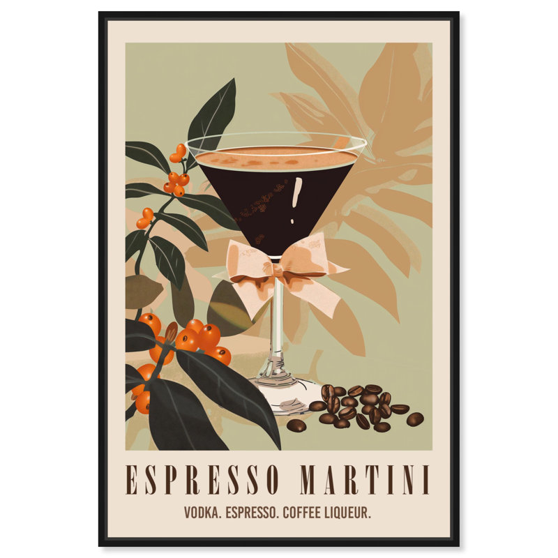 «Classy Espresso Martini Post», reproduction sur toile tendance par Art Remedy, Cadre flottant noir, H 46 po x l 31 po