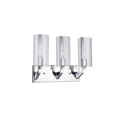 3-Light Chrome Wall Sconce With Clear Glass Cylinder Shades