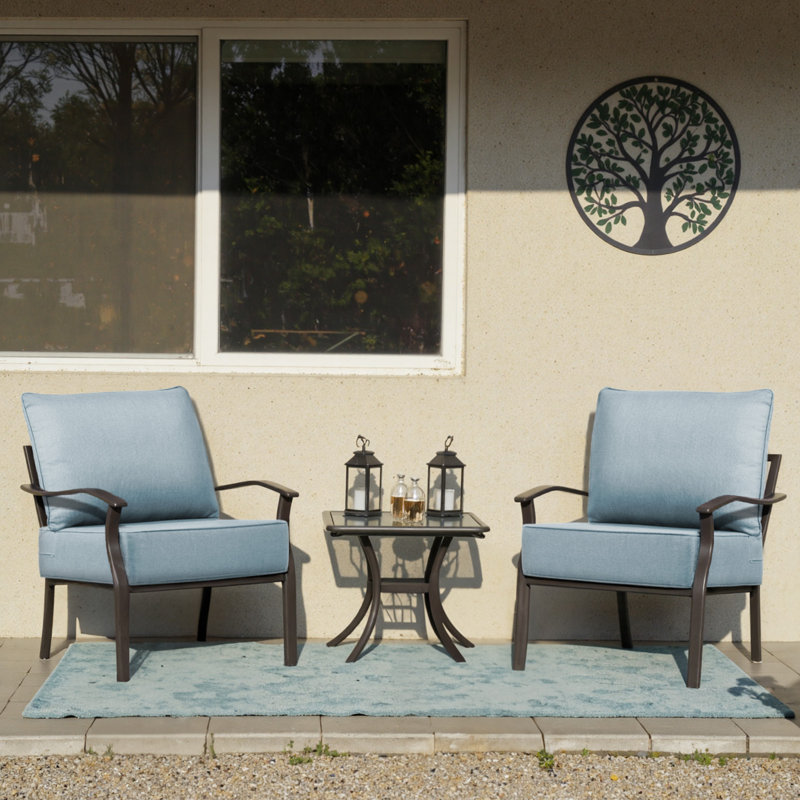 Ensemble de coussin de siège et de dossier en polyester résistant aux intempéries Deb, Bleu pastel, 2, L 24 po x P 24 po 