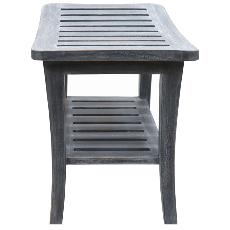 Elegant Weathered Gray Teak Wood Vanity Bench, 20"x13.5"