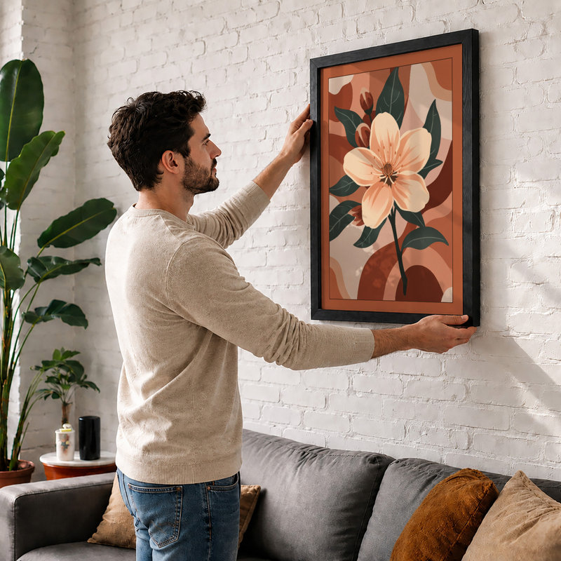 Peachy Bloom Botanical - Framed Print, A1 - 84.1 x 59.4 cm, Oak