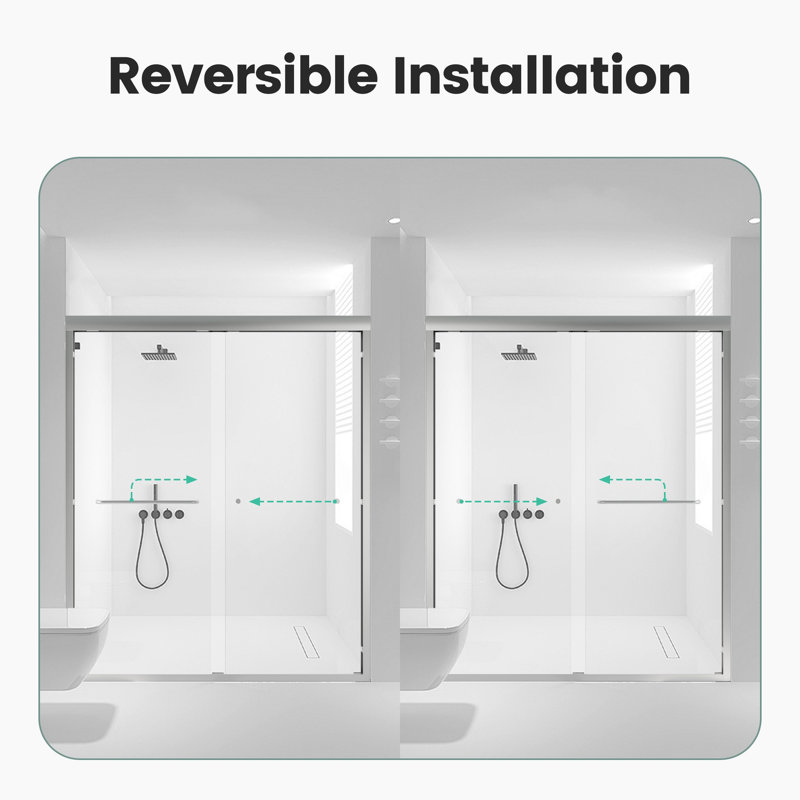 56"-60" W Shower Door, 72" H, Tempered Glass, , Scratch Surface H Double Sliding Partition, W, Stunning Finish