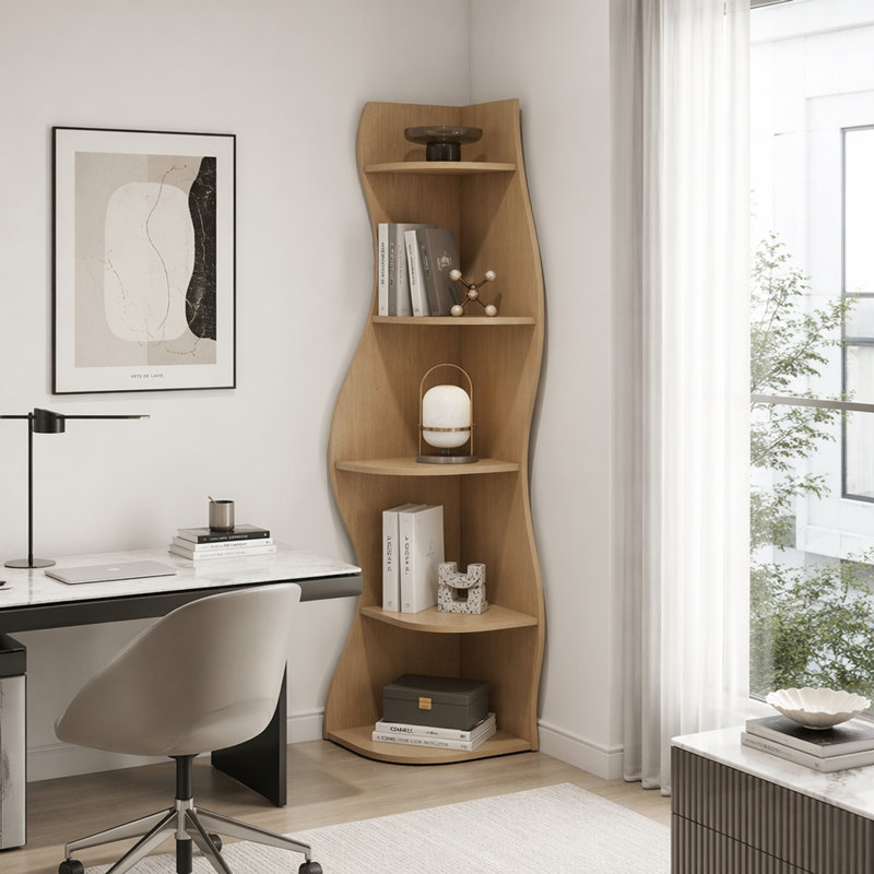 Étagère d'angle à 5 niveaux en forme de S, présentoir courbé autoportant moderne, bibliothèque peu encombrante et support pour plante pour la maison