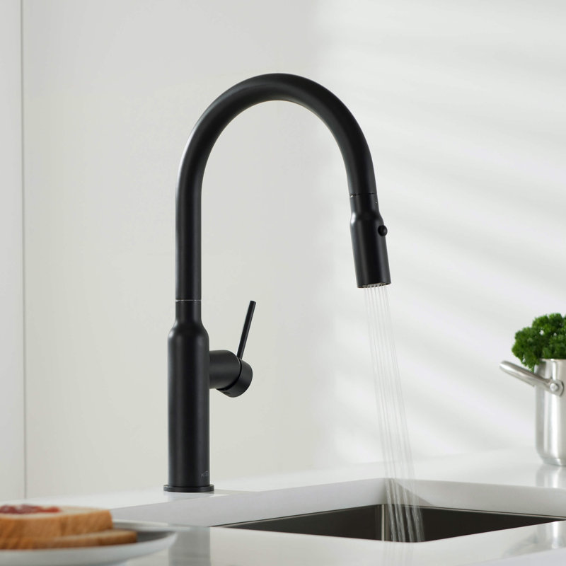 Robinet de cuisine à poignée simple Hilo, Noir mat, Sans distributeur de savon