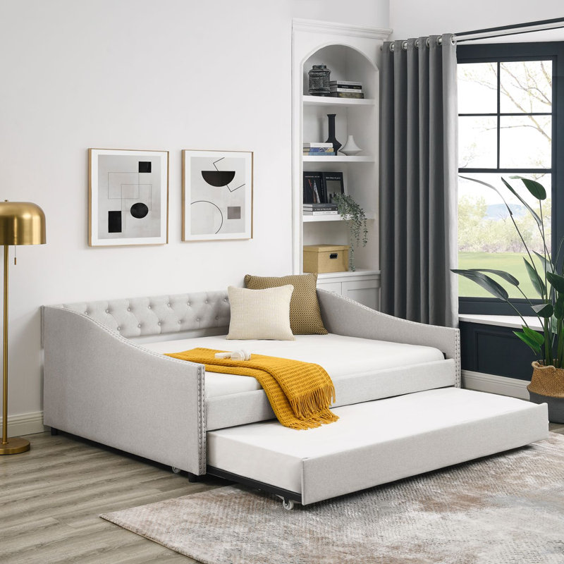 Comfortable Tufted Sofa Bed with Versatile Functionality for Home, Beige, Full/Double