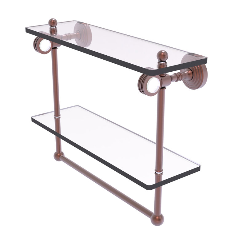 Jarrell 2 Piece Glass Tiered Shelf with Towel Bar, 13" H x 16" W x 5.12" D, Antique Copper
